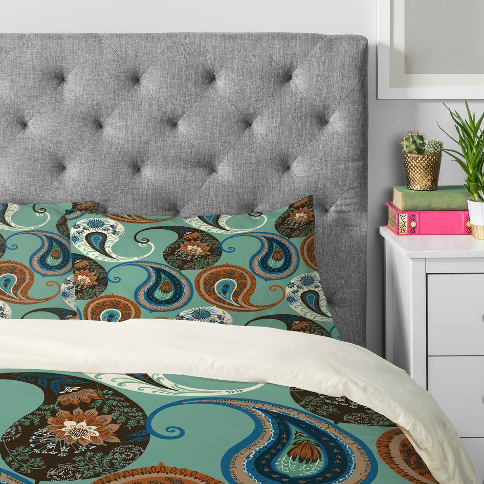 Deny Designs Pimlada Phuapradit Teal Floral Paislys Pillowcase