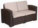 Chocolate Brown Faux Rattan Loveseat With All-Weather Beige Cushions