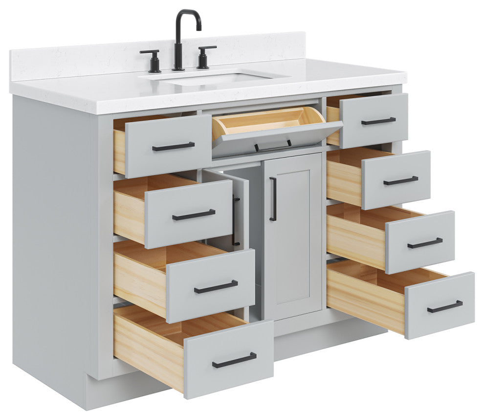 Ariel Hepburn 48" Single Rectangle Sink Vanity, Carrara Quartz