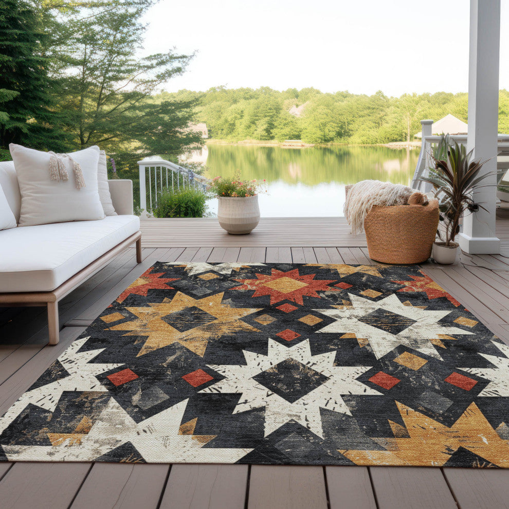 Machine Washable Indoor/Outdoor Chantille ACN1879 Black 5' x 7'6" Rug