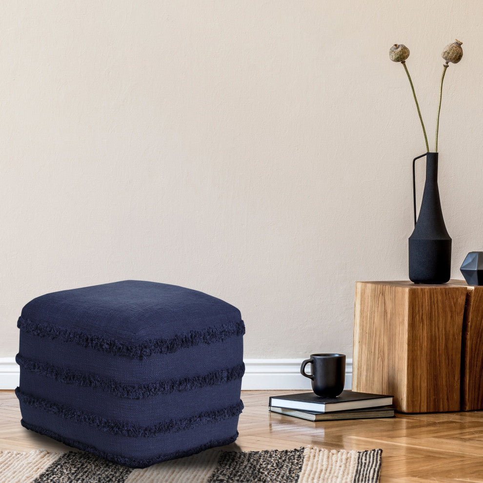 Solid Textured Stripe Pouf Ottoman
