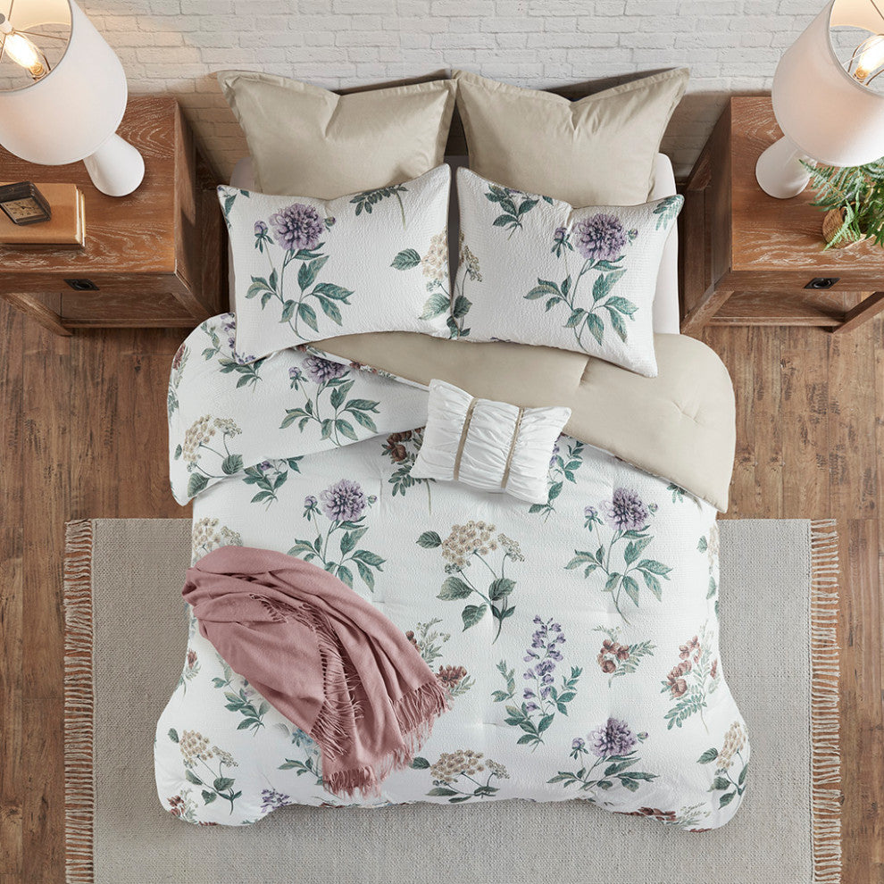 Madison Park Zennia 7 Piece Printed Seersucker Comforter Set With Throw Blanket