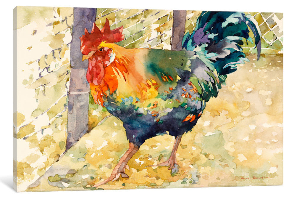 "Colorful Rooster" by Jan Benz, 40x26x1.5"