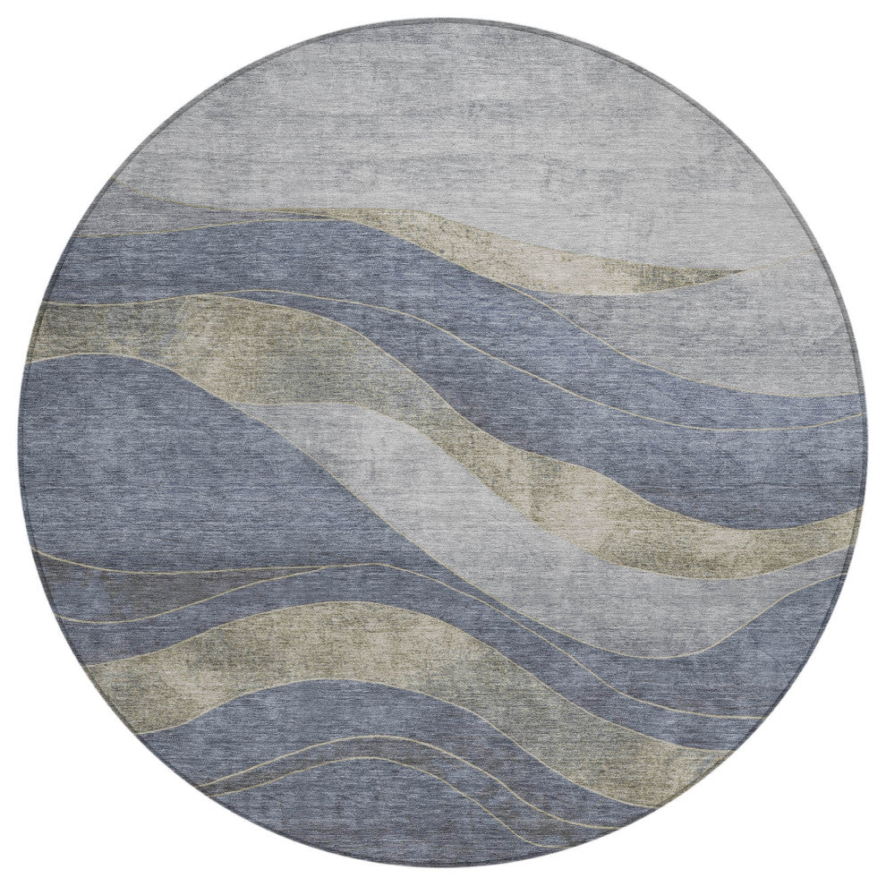 Machine Washable Indoor/Outdoor Chantille ACN1892 Denim 8' x 8' Round Rug