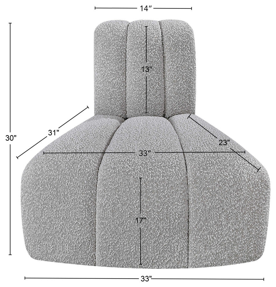 Arc Upholstered Modular Component, Grey, 1-Piece: Reverse Corner, Boucle Fabric