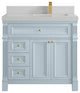 Paris 36" Right Offset Bathroom Vanity, Blue Heather 2" Carrara Quartz