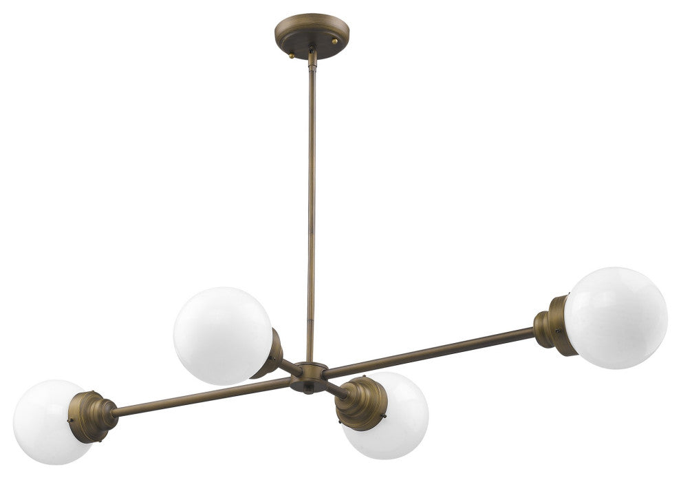 Portsmith 4-Light Raw Brass Island Pendant With White Globe Shades