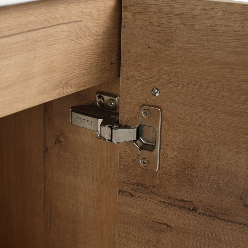 GDF Studio 18" Wall-Mounted Vanity, Ceramic Sink, Imitative Oak