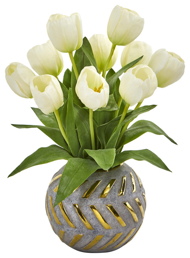 Tulip Artificial Arrangement, Decorative Vase