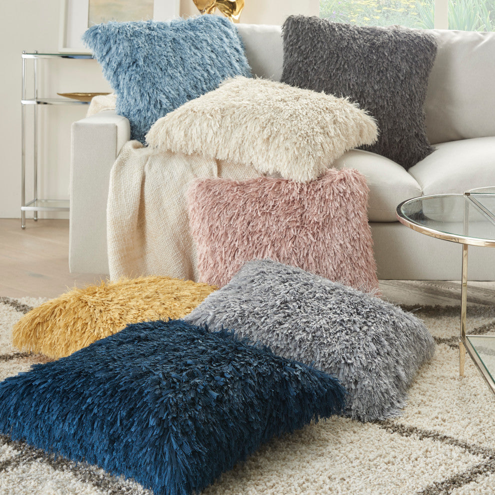 Nourison Home 20"x20" Mina Victory Shag Soft Ribbon Shag Navy Throw Pillows