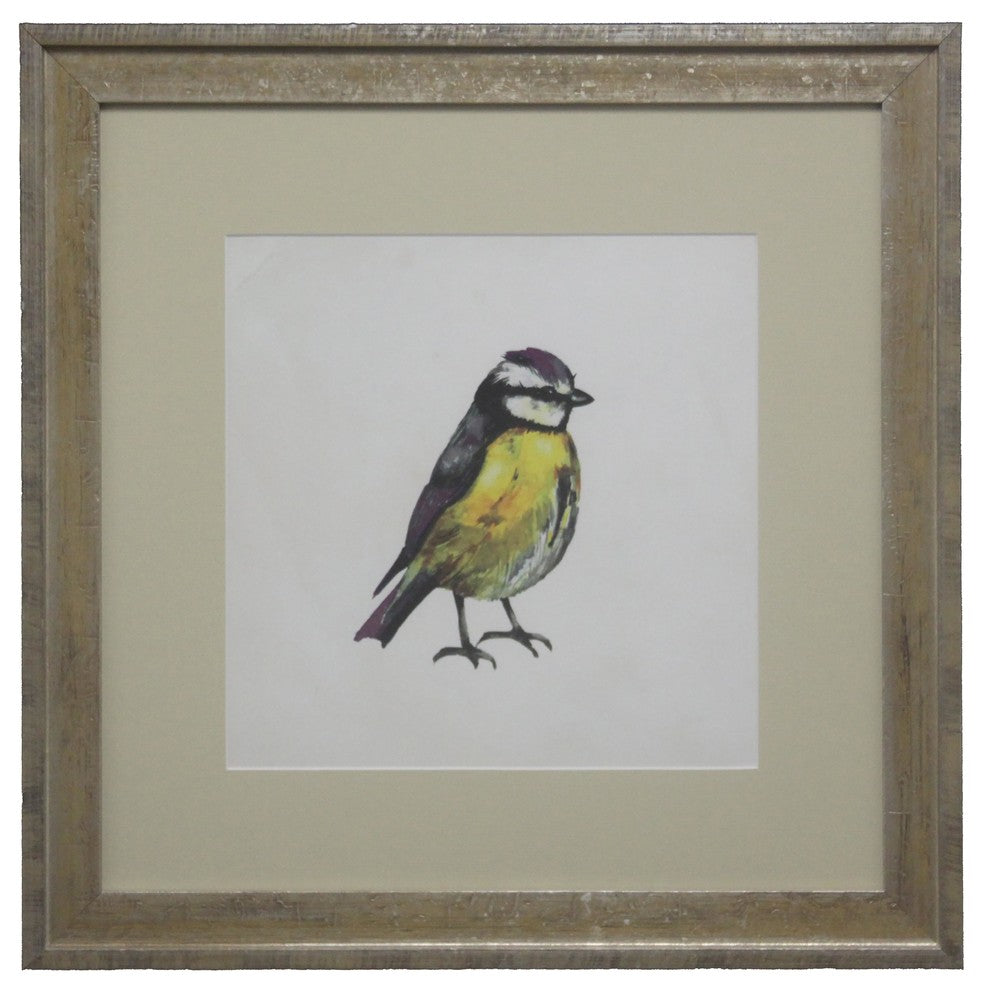 Matted Bright Yellow Bird, Vintage Cream And Gold Moulding