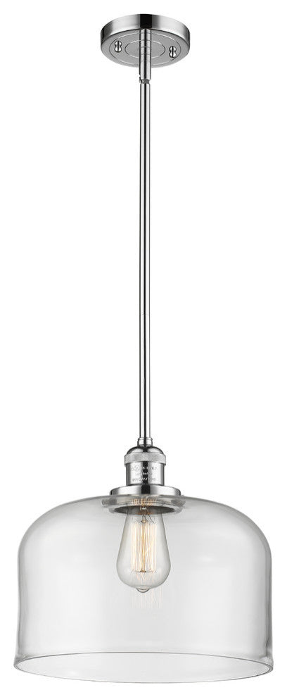 1-Light X-Large Bell 12" Pendant, Polished Chrome, Glass: Clear