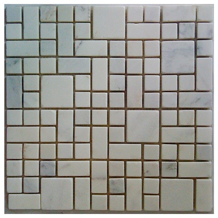 Carrara Magic Pattern Tumbled Mosaic Tile, 12"x12", Set of 30