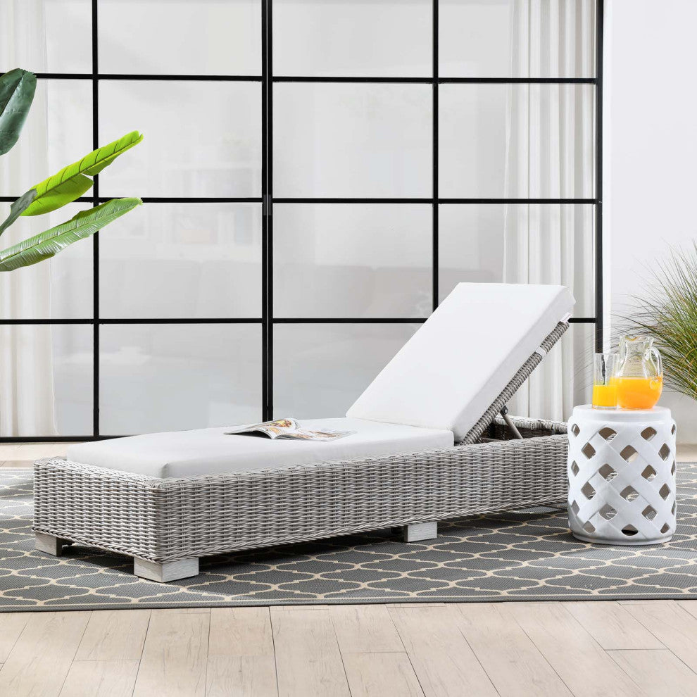 Conway Outdoor Patio Wicker Rattan Chaise Lounge Light Gray White