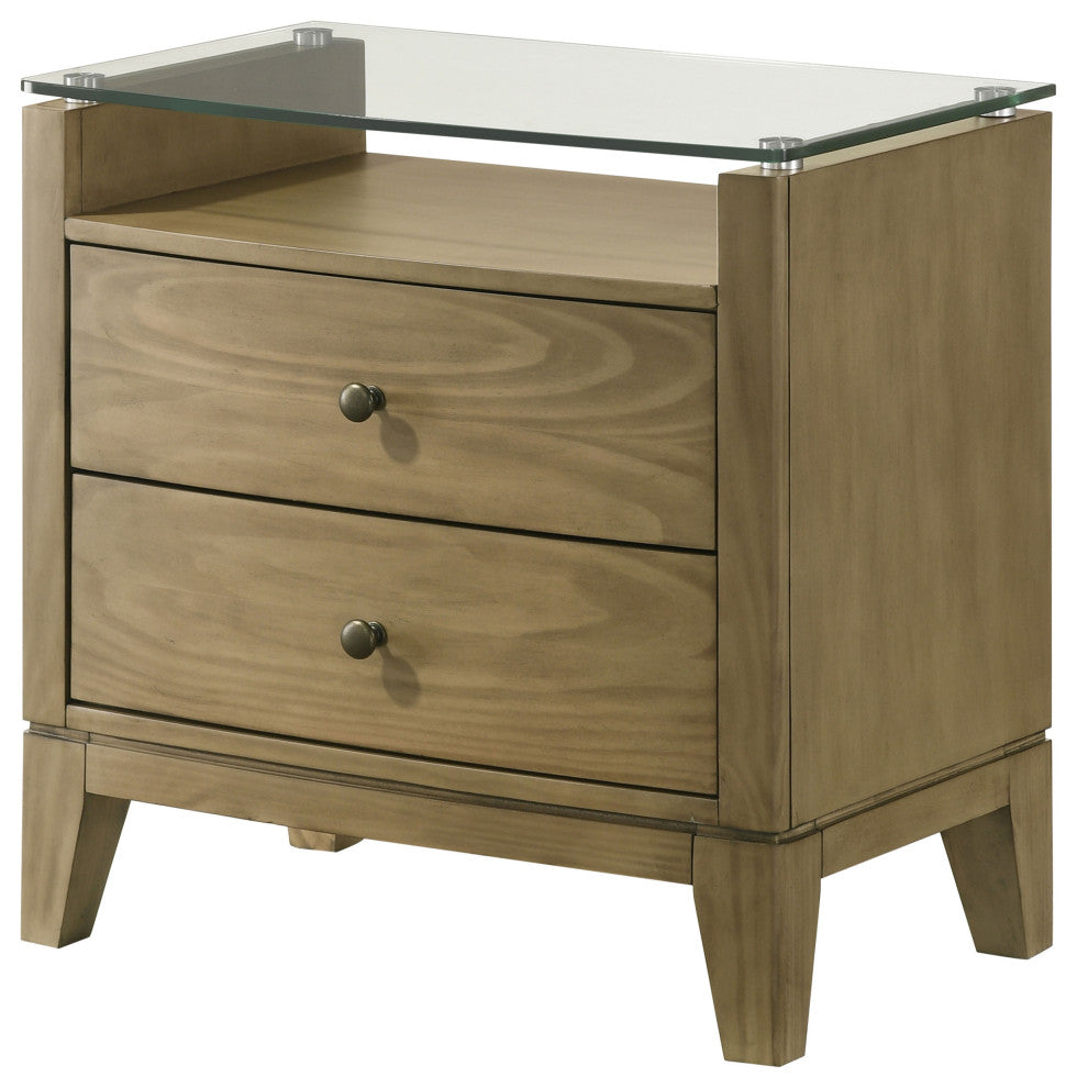Granada 2-drawer Glass Top Nightstand Natural Pine