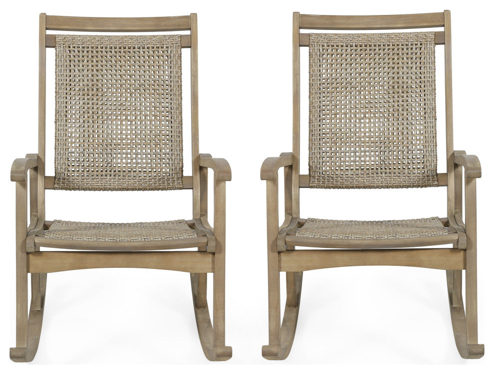 Lucas Outdoor Rustic Wicker Rocking Chairs, Set of 2