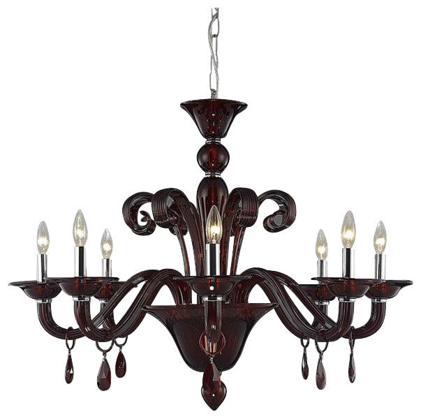 Elegant Muse Dining Room Light, Red Finish With Royal Cut Crystal