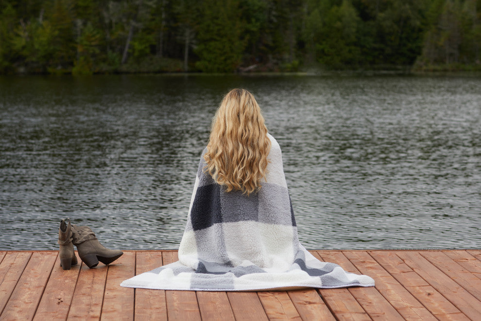 Sherpa Faux Throws 50"X60" Navajo Print Grey, Aztec Print Grey