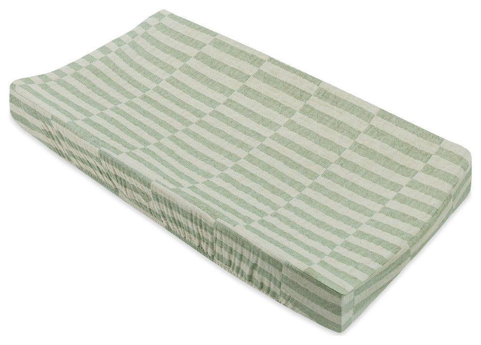 Quilted Changing Pad Cover, GOTS Certified Organic Muslin Cotton, Moss Stripe