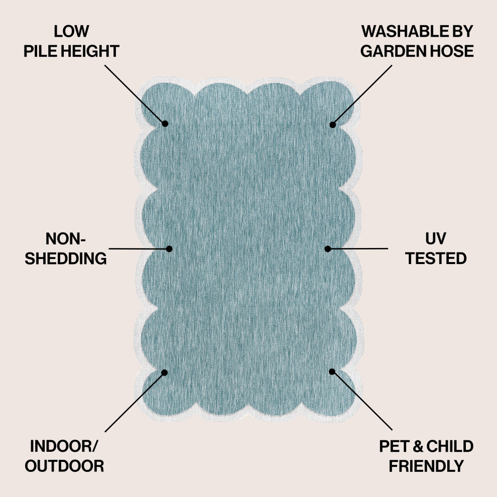 Alice Classic Cottage Two-Tone Scalloped Indoor/Outdoor Shaped Area Rug