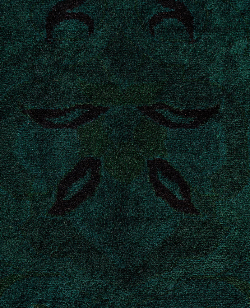 Overdyed One-of-a-Kind Hand-Knotted Area Rug Green, 9' 2" x 12' 1"