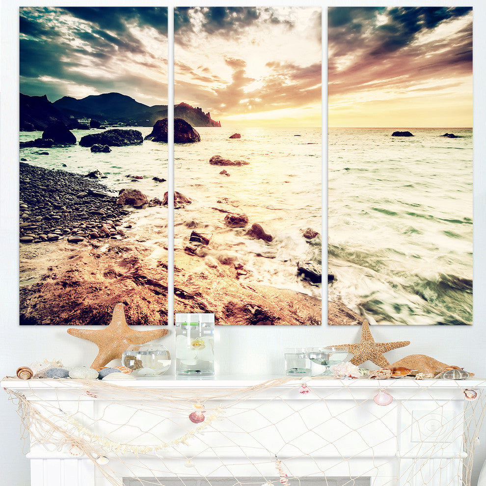 "Summer Seascape With Scenic View" Metal Wall Art, 3 Panels, 36"x28"
