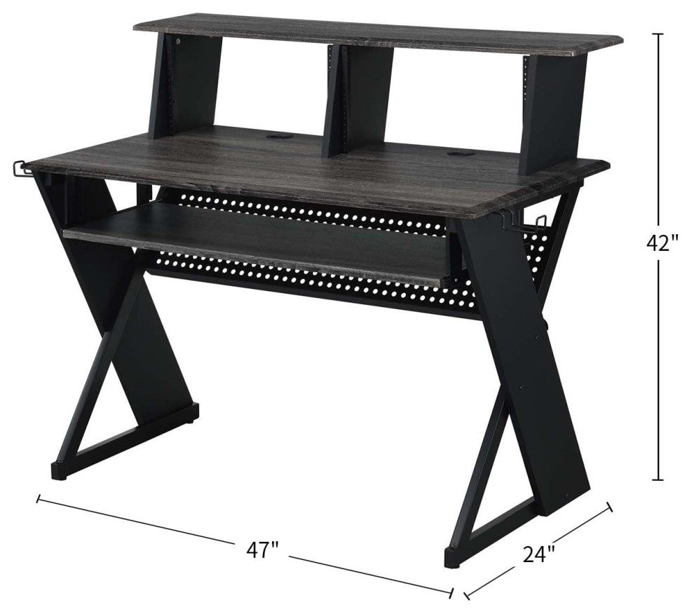 Rectangular Music Desk Table With Earphone Rack, Black