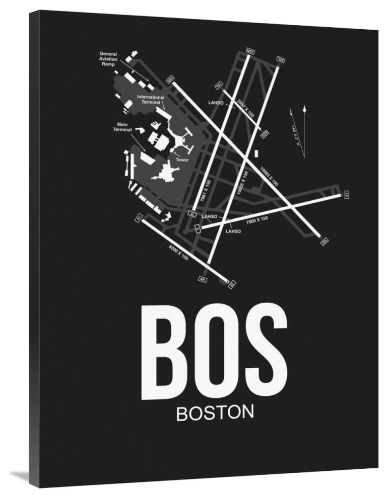 "BOS Boston Airport Black" Fine Art Print