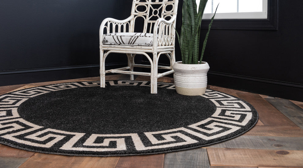 Unique Loom Charcoal Athens Modern 6' 0 x 6' 0 Round Rug