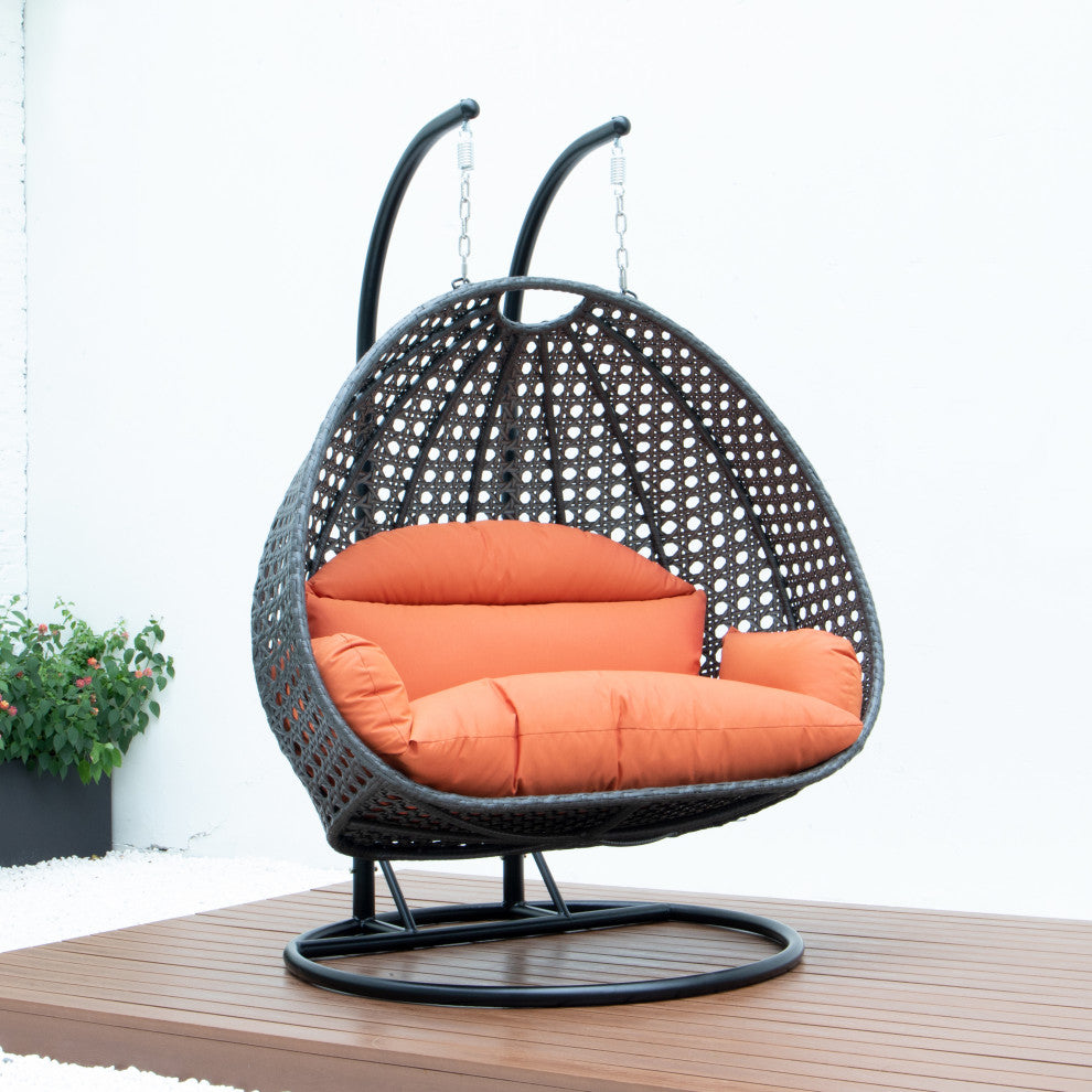 2 Person Charcoal Wicker Double Hanging Egg Swing Chair, Orange