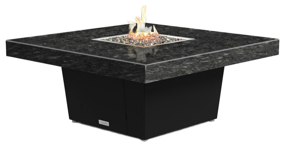 Square Fire Pit Table, 48x48, Chat Height, Propane, Black Pearl Granite Top, Bla