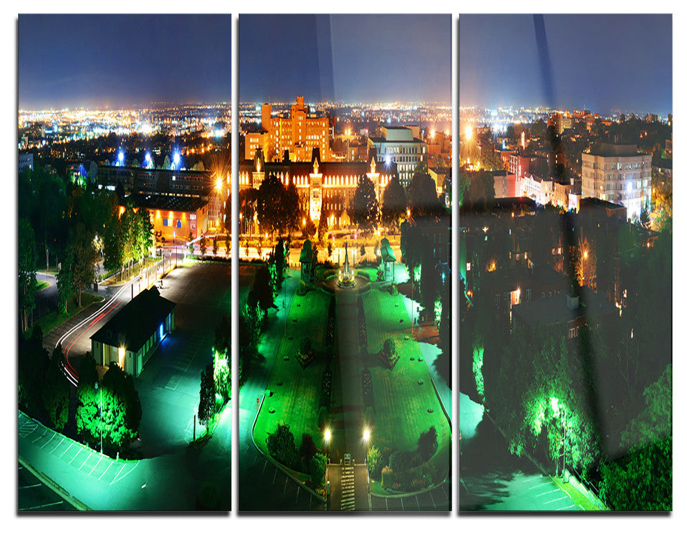 "Lighted Montreal City at Night" Photo Metal Wall Art, 3 Panels, 36"x28"