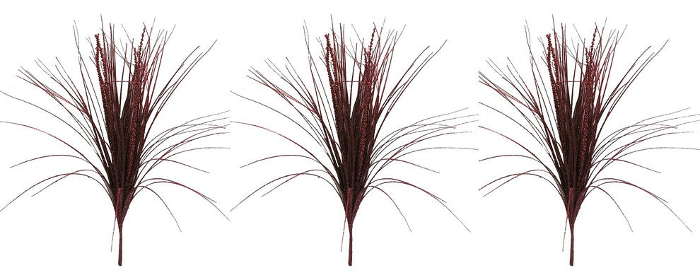 3 Pieces 28" Glitter Grass Bush Christmas Spray, Red