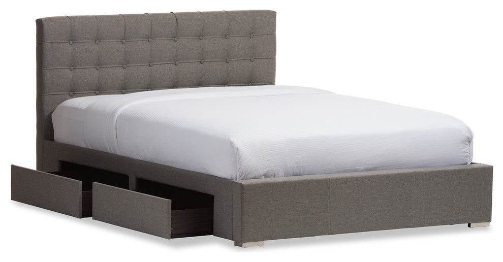 Rene Modern Gray Fabric 4-Drawer Queen Size Storage Platform Bed
