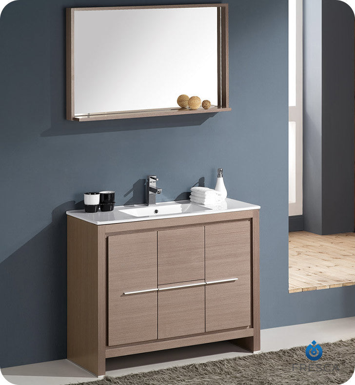 Allier 40" Gray Oak Modern Bathroom Vanity With Mirror, Faucet, FFT9161BN