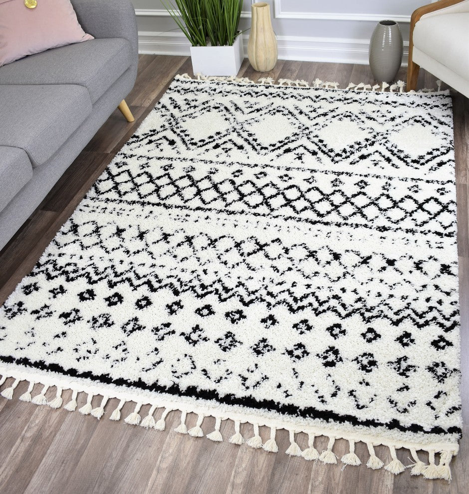 Moon Moroccan Tribal Shag Soft Touch Area Rug, Whisper White, 8' X 10'