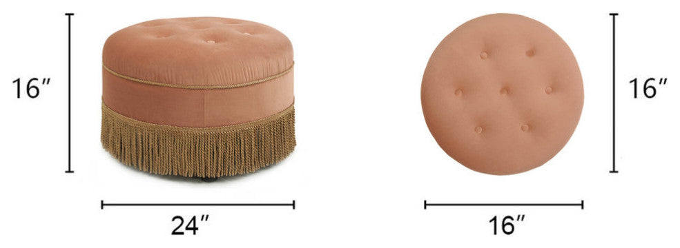 Yolanda 24" Upholstered Round Accent Ottoman, Peach Orange Velvet