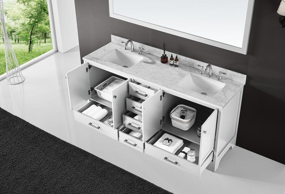 72" Double Sink Bathroom Vanity With Carrara Marble Top