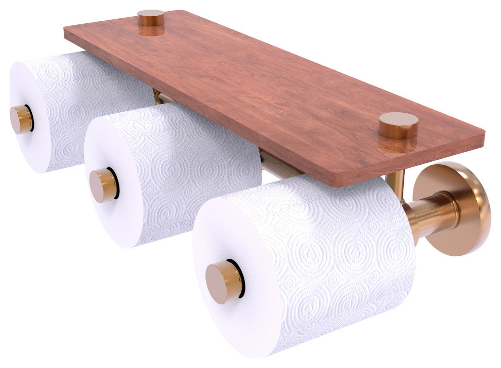 Prestige Skyline 3-Roll Toilet Paper Holder with Wood Shelf, Brushed Bronze