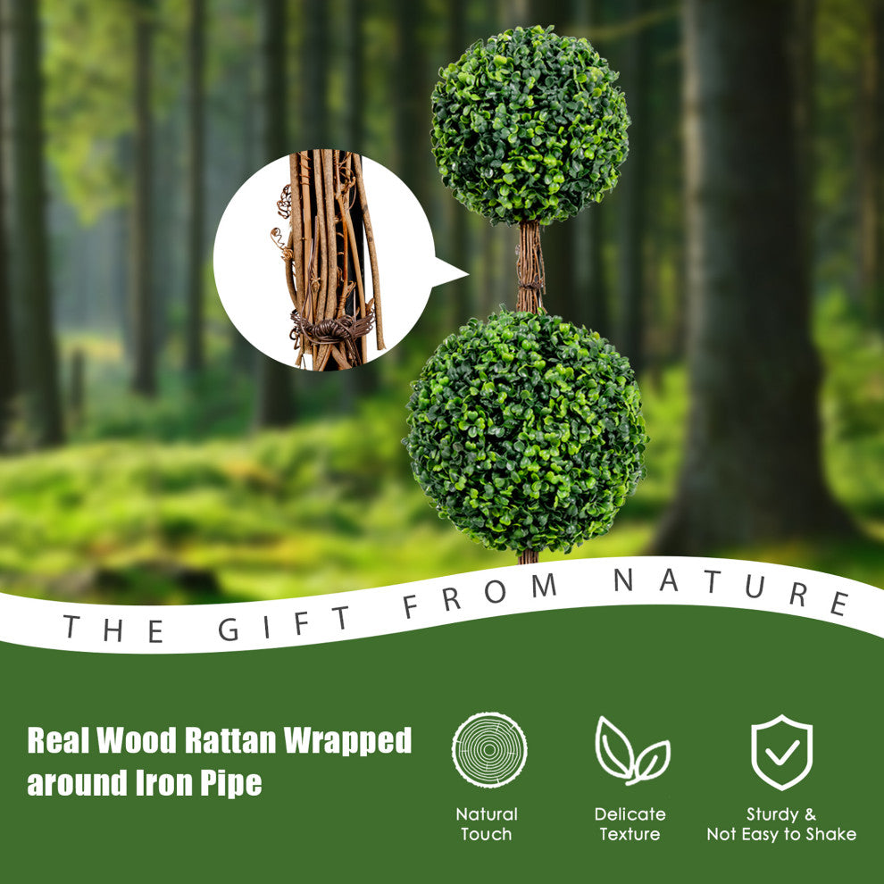 Costway 36'' Artificial Topiary Double Ball Tree Indoor Outdoor UV Resistant