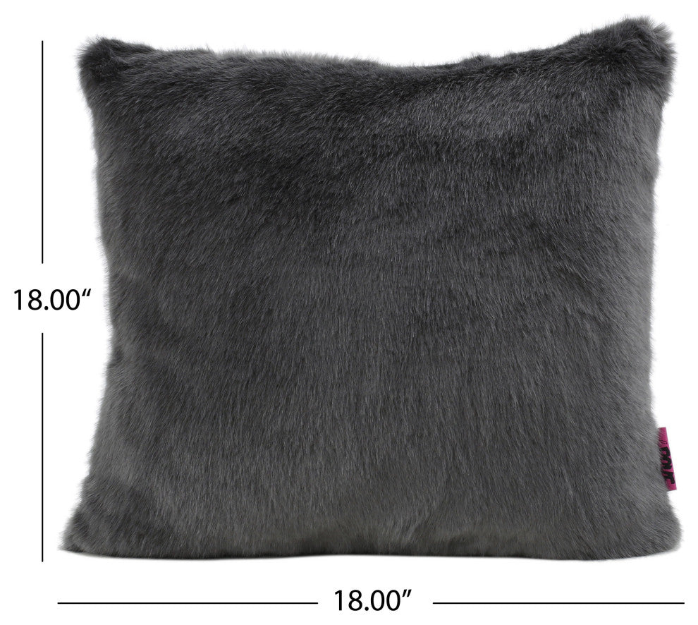 GDF Studio Elise Modern Glam Faux Fur Throw Pillow, Dark Gray, 1