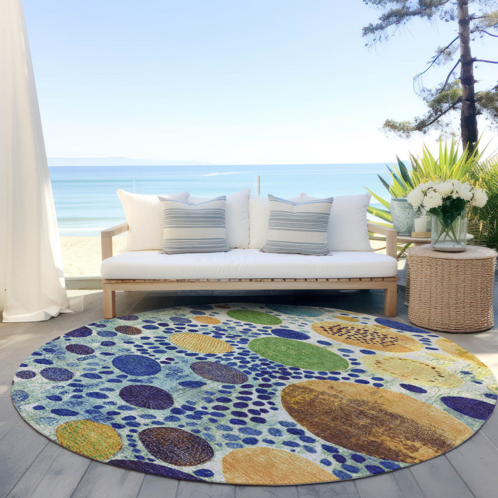 Machine Washable Indoor/Outdoor Chantille ACN1895 Navy 8' x 8' Round Rug