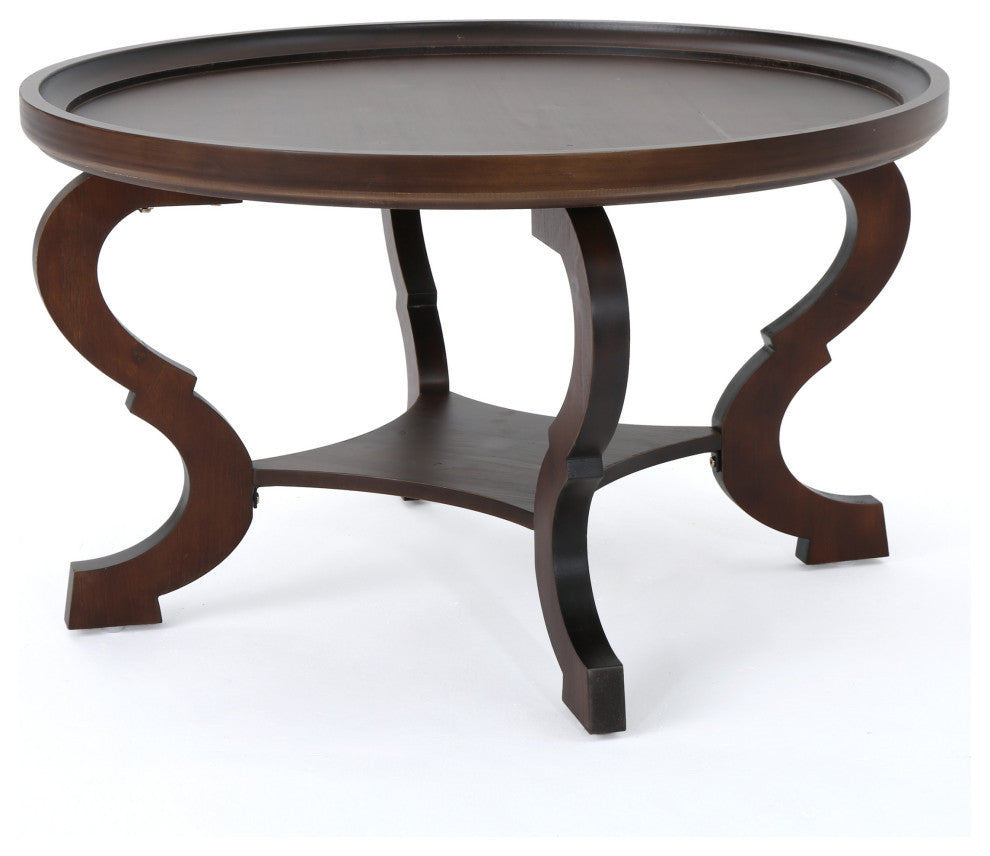 GDF Studio Alteri Finished Faux Wood Circular Coffee Table, Dark Walnut