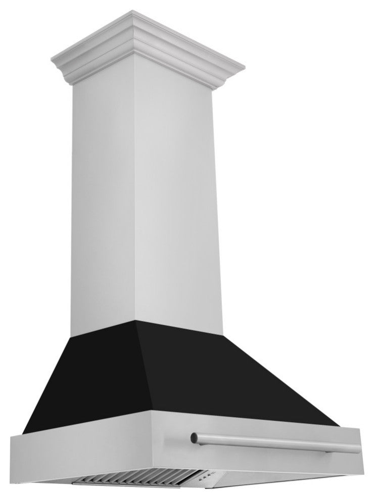 ZLINE 30" Wall Mount Hood Stainless Steel With Black Matte Shell 8654STX-BLM-30