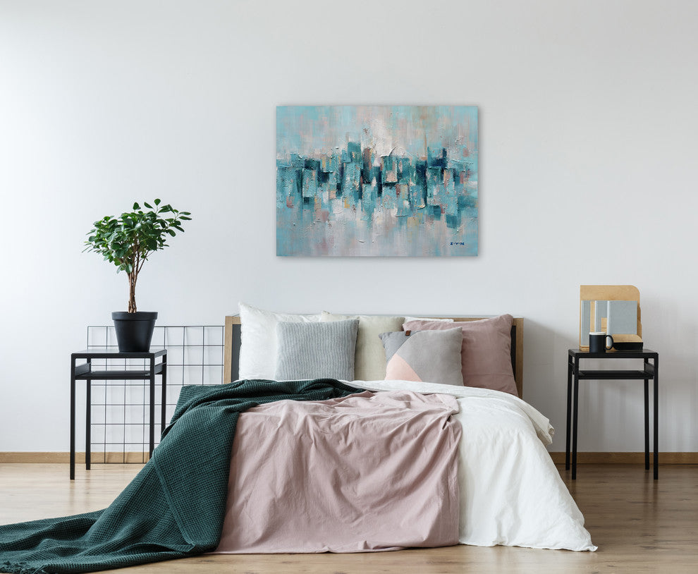 "Abstract Turquoise Lake" Hand Painted Canvas Artwork; Fine Art; Modern