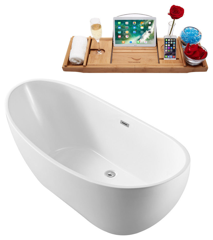 66" StreamlineN-581-66FSWH-FM Soaking Freestanding Tub With Internal Drain
