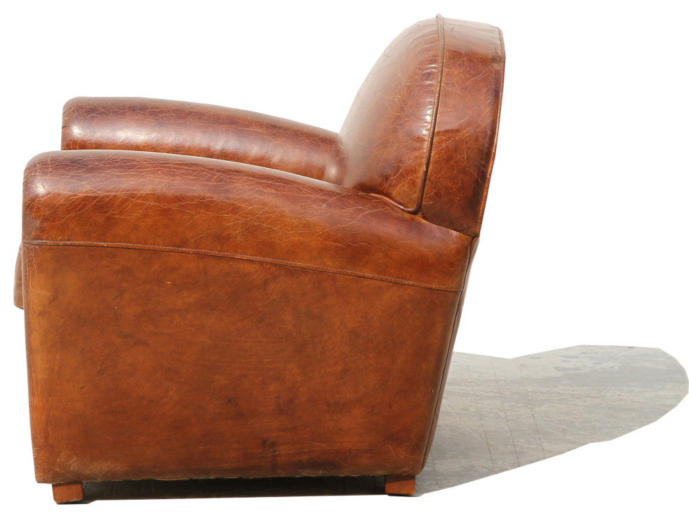 Pasargad Home Genuine Leather Paris Club Chair, Brown