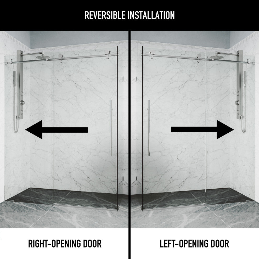 VIGO Elan E-Class Frameless Sliding Shower Enclosure, Chrome, 35" D X 46" W X 76" H, Without Base