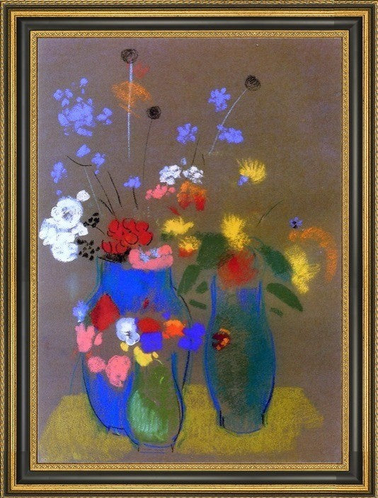 Odilon Redon 'Three Vases of Flowers' Framed Premium Canvas Print, 16"x24"