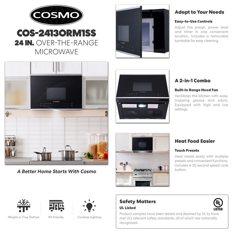 30" Over the Range Microwave Oven with Vent Fan, 1000W, 1.6 Cu. Ft. Capacity